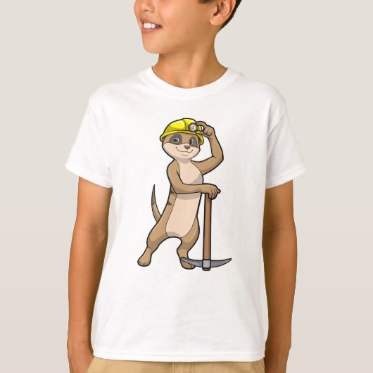 Meerkat als Miner met Pickaxe T-shirt (Voorkant)