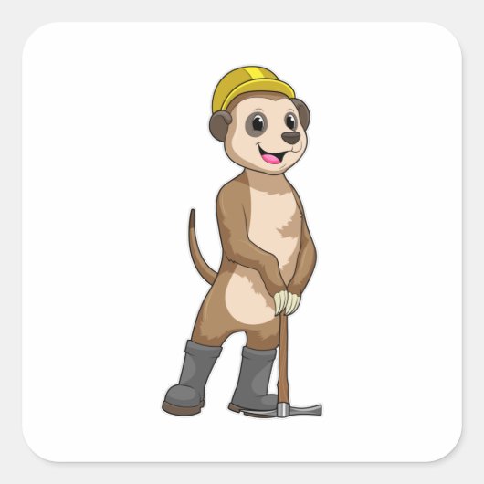 Meerkat als Miner met Pickaxe Vierkante Sticker (Voorkant)
