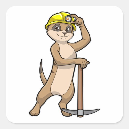 Meerkat als Miner met Pickaxe Vierkante Sticker (Voorkant)