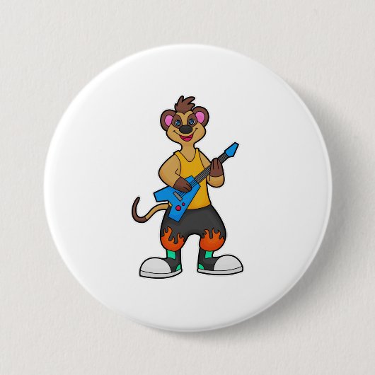 Meerkat als muzikant met gitaar ronde button 7,6 cm (Voorkant)