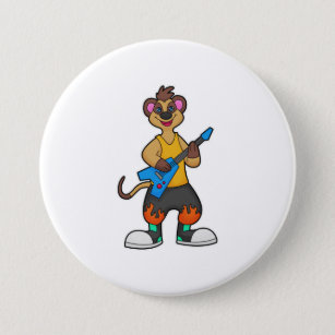 Meerkat als muzikant met gitaar ronde button 7,6 cm