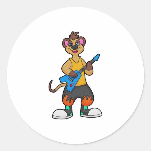 Meerkat als muzikant met gitaar ronde sticker (Voorkant)