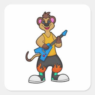 Meerkat als muzikant met gitaar vierkante sticker
