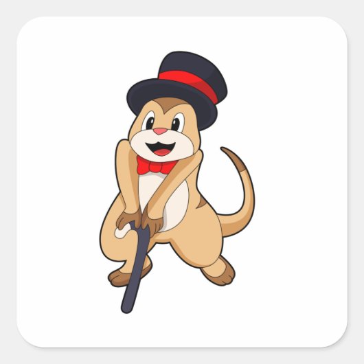 Meerkat als Pensioner met een wandelstok Vierkante Sticker (Voorkant)