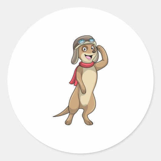 Meerkat als piloot met pet van piloot ronde sticker (Voorkant)