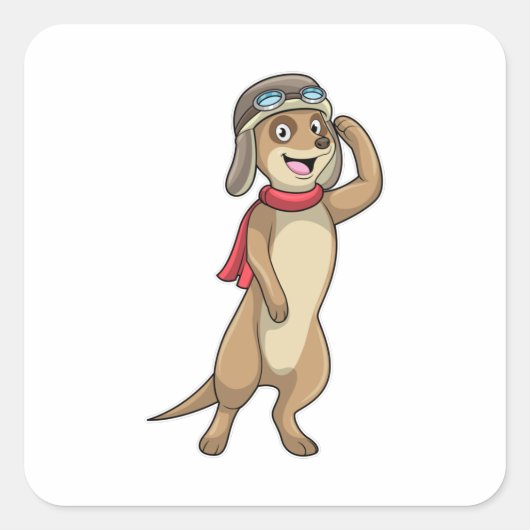 Meerkat als piloot met pet van piloot vierkante sticker (Voorkant)