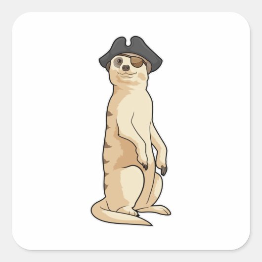 Meerkat als Piraat met Pirate pet Vierkante Sticker (Voorkant)