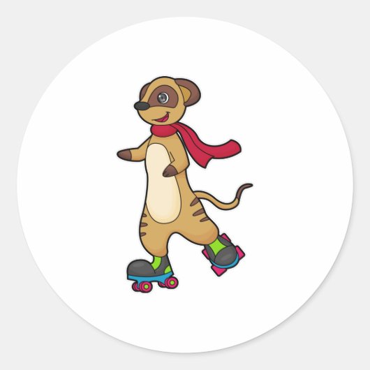 Meerkat als Skater met Roller-schaatsen Ronde Sticker (Voorkant)
