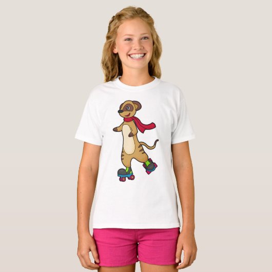 Meerkat als Skater met Roller-schaatsen T-shirt (Voorkant volledig)