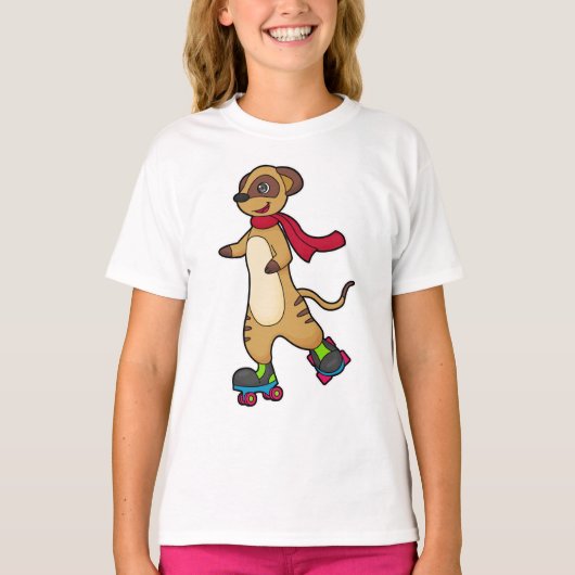 Meerkat als Skater met Roller-schaatsen T-shirt (Voorkant)