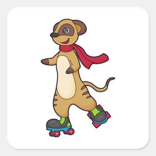 Meerkat als Skater met Roller-schaatsen Vierkante Sticker (Voorkant)