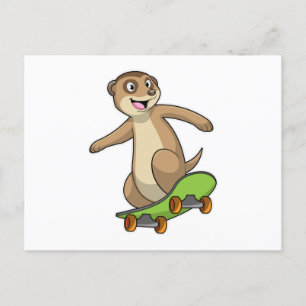 Meerkat als Skater met Skateboard Briefkaart