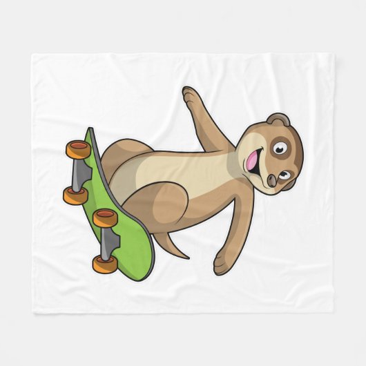 Meerkat als Skater met Skateboard Fleece Deken (Voorkant (Horizontaal))