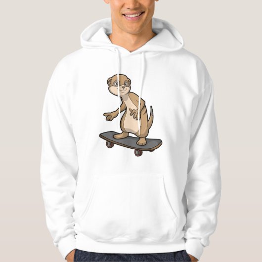 Meerkat als Skater met Skateboard Hoodie (Voorkant)