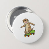 Meerkat als Skater met Skateboard Ronde Button 7,6 Cm (Voorkant /achterkant)