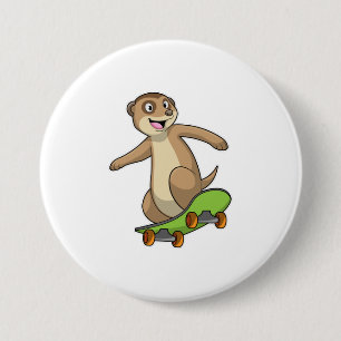 Meerkat als Skater met Skateboard Ronde Button 7,6 Cm