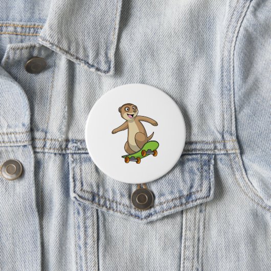 Meerkat als Skater met Skateboard Ronde Button 7,6 Cm (In situ)