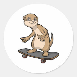 Meerkat als Skater met Skateboard Ronde Sticker