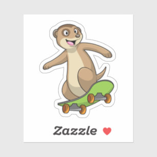 Meerkat als Skater met Skateboard Sticker