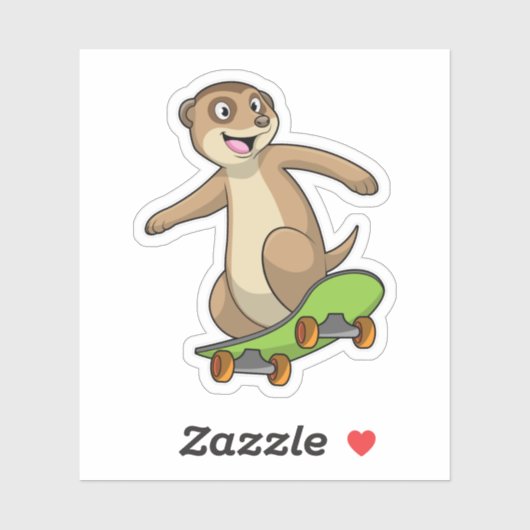Meerkat als Skater met Skateboard Sticker (Vel)