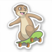 Meerkat als Skater met Skateboard Sticker (Voorkant)