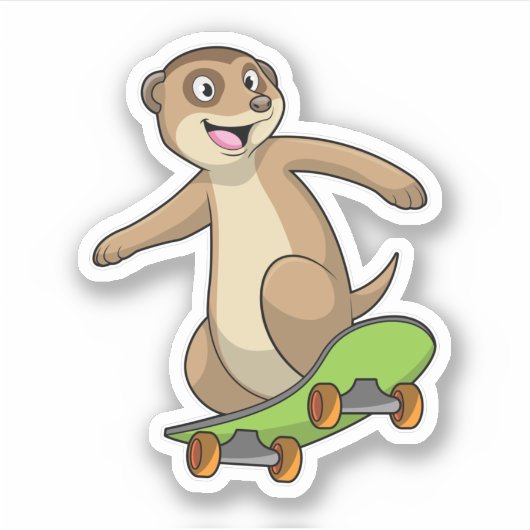 Meerkat als Skater met Skateboard Sticker (Voorkant)
