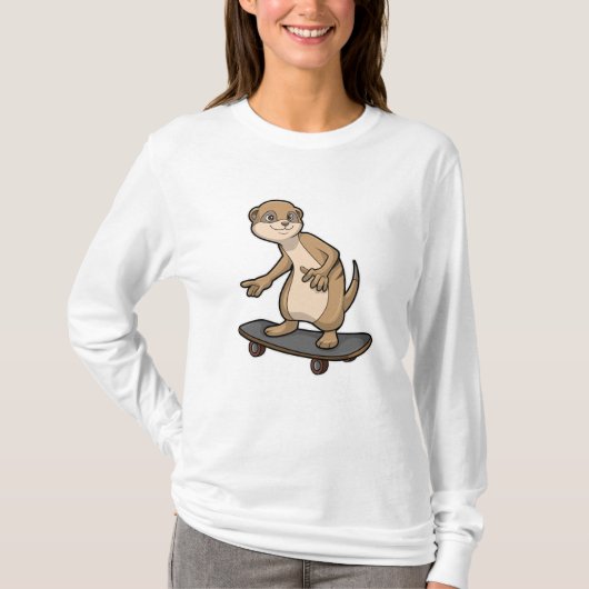 Meerkat als Skater met Skateboard T-shirt (Voorkant)