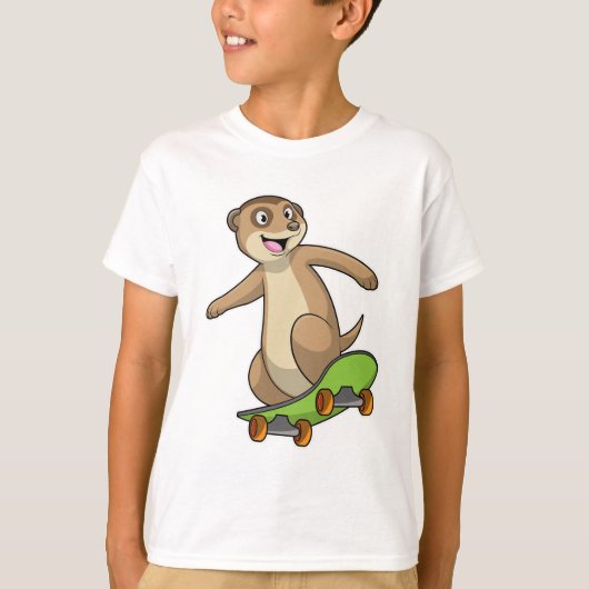 Meerkat als Skater met Skateboard T-shirt (Voorkant)