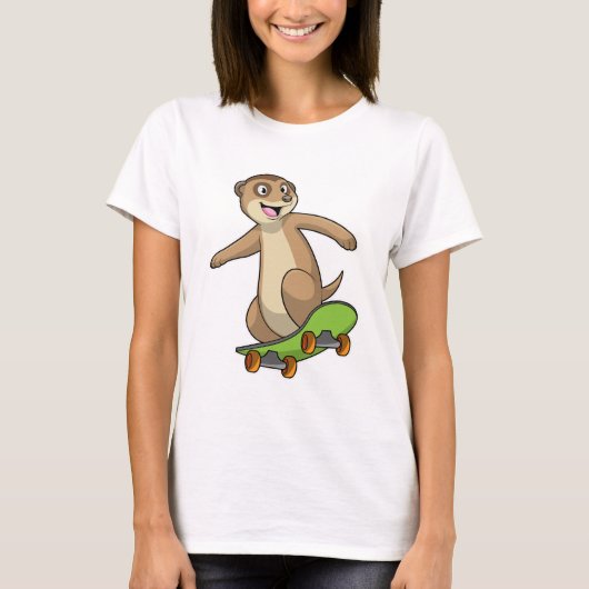 Meerkat als Skater met Skateboard T-shirt (Voorkant)