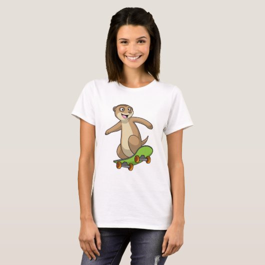 Meerkat als Skater met Skateboard T-shirt (Voorkant volledig)