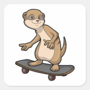 Meerkat als Skater met Skateboard Vierkante Sticker