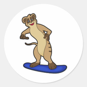 Meerkat als Snowboarder met Snowboard Ronde Sticker