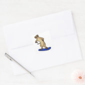 Meerkat als Snowboarder met Snowboard Vierkante Sticker (Envelop)