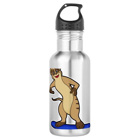 Meerkat als Snowboarder met Snowboard Waterfles (Voorkant)