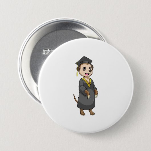 Meerkat als student met diploma ronde button 7,6 cm (Voorkant /achterkant)