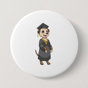 Meerkat als student met diploma ronde button 7,6 cm