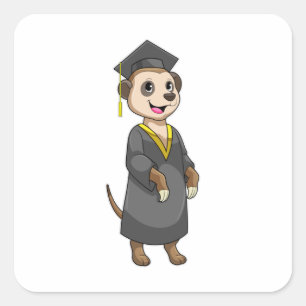 Meerkat als student met diploma vierkante sticker