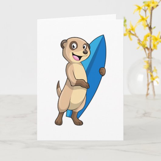 Meerkat als surfer met surfboard kaart (Gele Bloem)