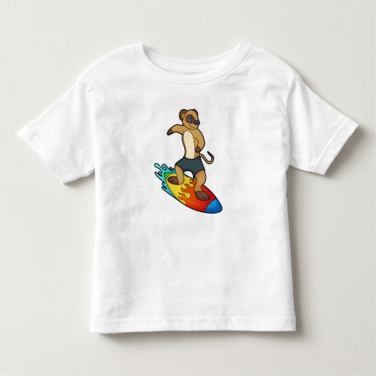 Meerkat als surfer met surfboard kinder shirts (Voorkant)