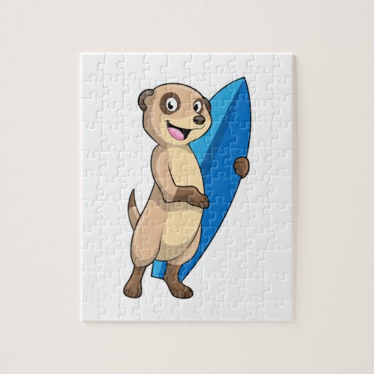 Meerkat als surfer met surfboard legpuzzel (Verticaal)