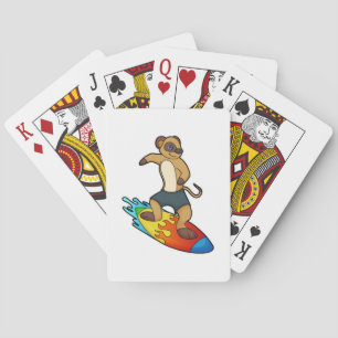 Meerkat als surfer met surfboard pokerkaarten