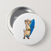 Meerkat als surfer met surfboard ronde button 7,6 cm (Voorkant /achterkant)