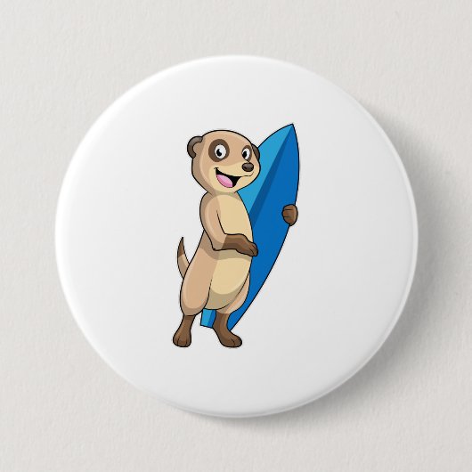 Meerkat als surfer met surfboard ronde button 7,6 cm (Voorkant)
