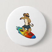 Meerkat als surfer met surfboard ronde button 7,6 cm (Voorkant)