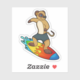 Meerkat als surfer met surfboard sticker