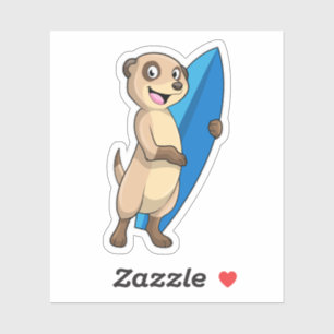 Meerkat als surfer met surfboard sticker