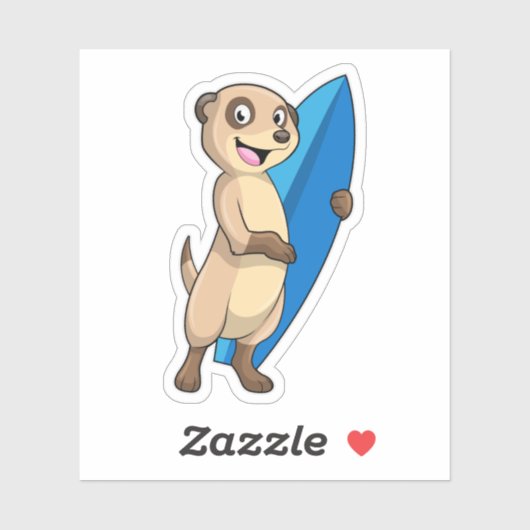 Meerkat als surfer met surfboard sticker (Vel)