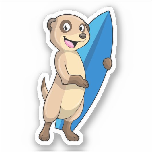 Meerkat als surfer met surfboard sticker (Voorkant)