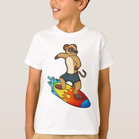 Meerkat als surfer met surfboard t-shirt (Voorkant)