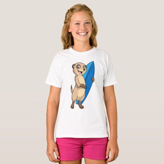 Meerkat als surfer met surfboard t-shirt (Voorkant volledig)